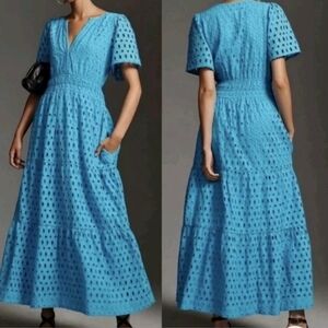 Anthropologie Azure Eyelet Maxi Dress